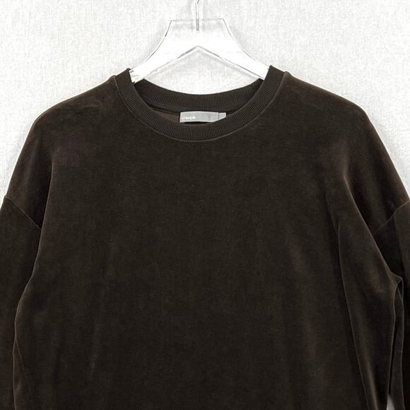VINCE Cotton Velour Sweatshirt Womens XS Balsamic Dark Brown Crew Neck Relaxed - Picture 6 of 15